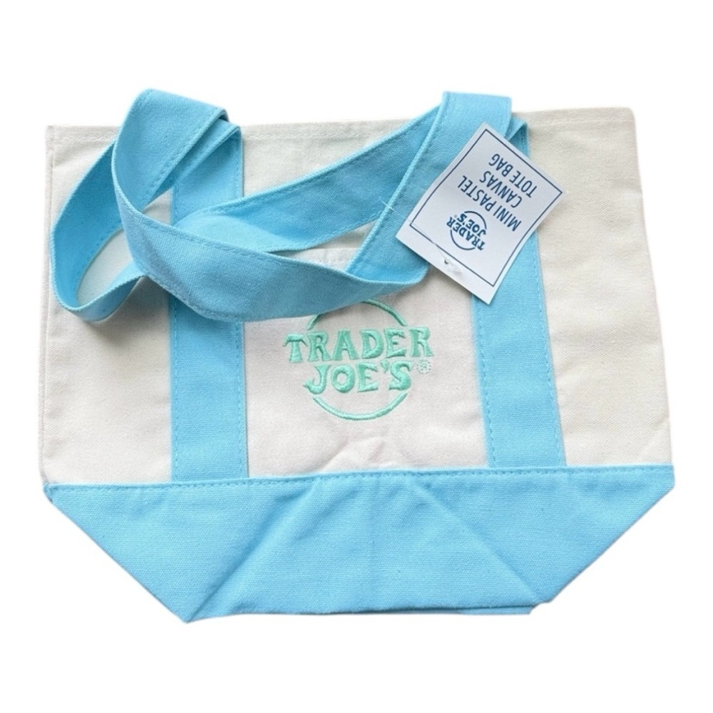 Trader Joe’s Viral Mini Canvas Tote Bag, Blue, Pastel, New with Tags